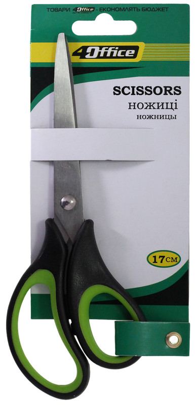 Канцелярські ножиці 4OFFICE (4-367), 170 мм, пластикові ручки з гумовими вставками